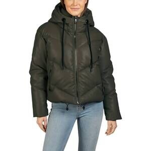 NEW LOVE TOKEN long sleeve hooded puffer jacket in olive